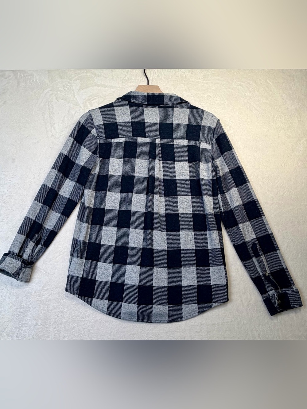 Faherty Blue Gray Buffalo Plaid Knit Flannel Button Down Shirt S - Picture 2 of 5